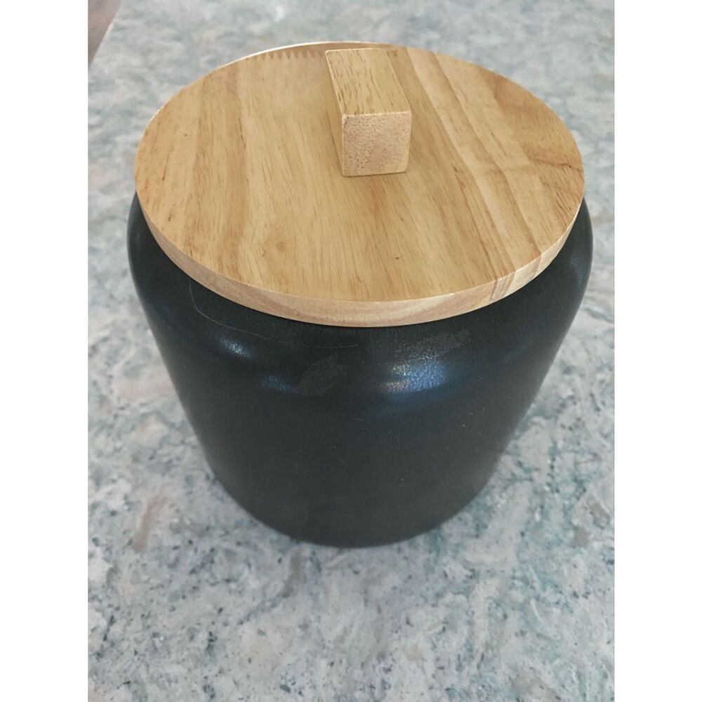 Project 62 Black Stoneware Canister with Wooden Lid